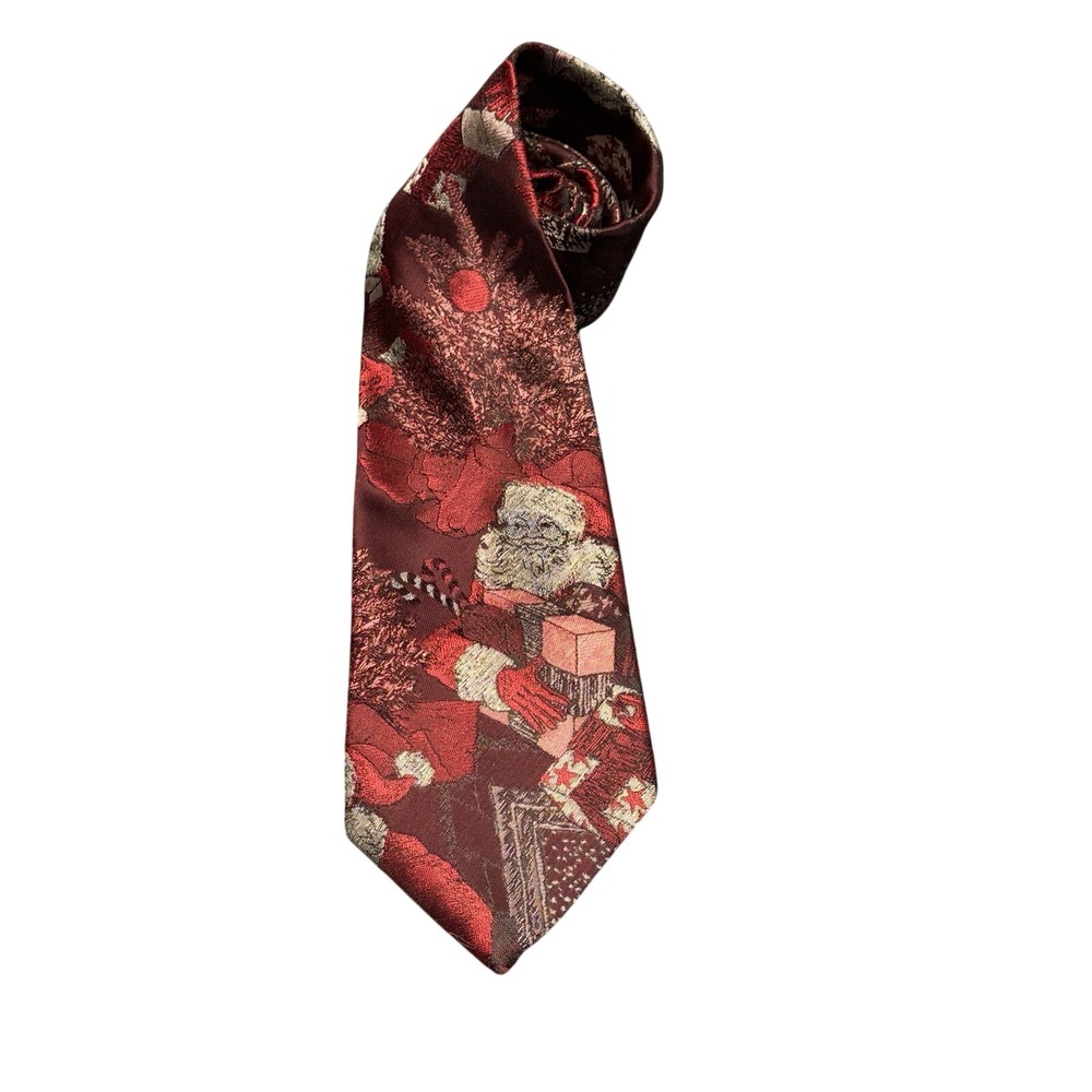 Camden Court Necktie Mens OS Burgundy Santa Claus Holiday Festive Christmas Core